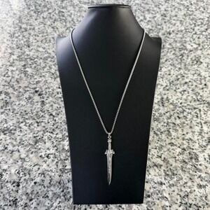 Silver Chrome Steel Y2k Berserk Sword Dagger Charm Necklace Brand New